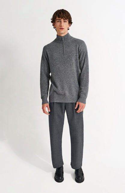 Pringle of Scotland Men's Zip Neck Cashmere Jumper In Grey Melange on model full length