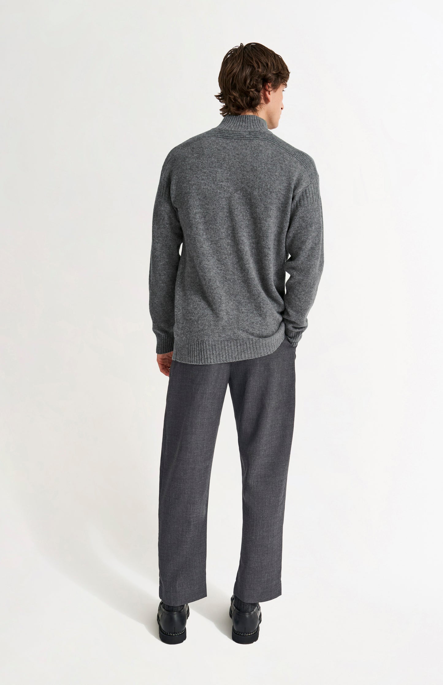 Pringle of Scotland Men's Zip Neck Cashmere Jumper In Grey Melange REAR VIEW