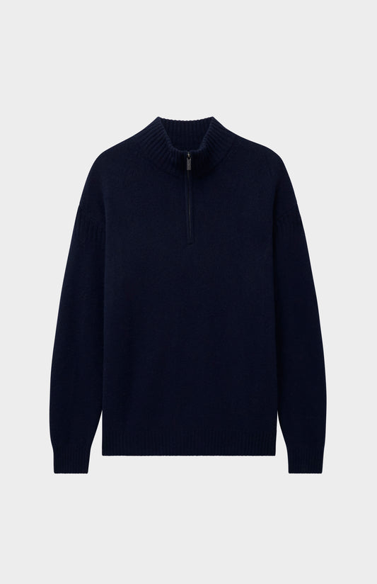 Pringle of Scotland Men's Zip Neck Cashmere Jumper In Navy Melange