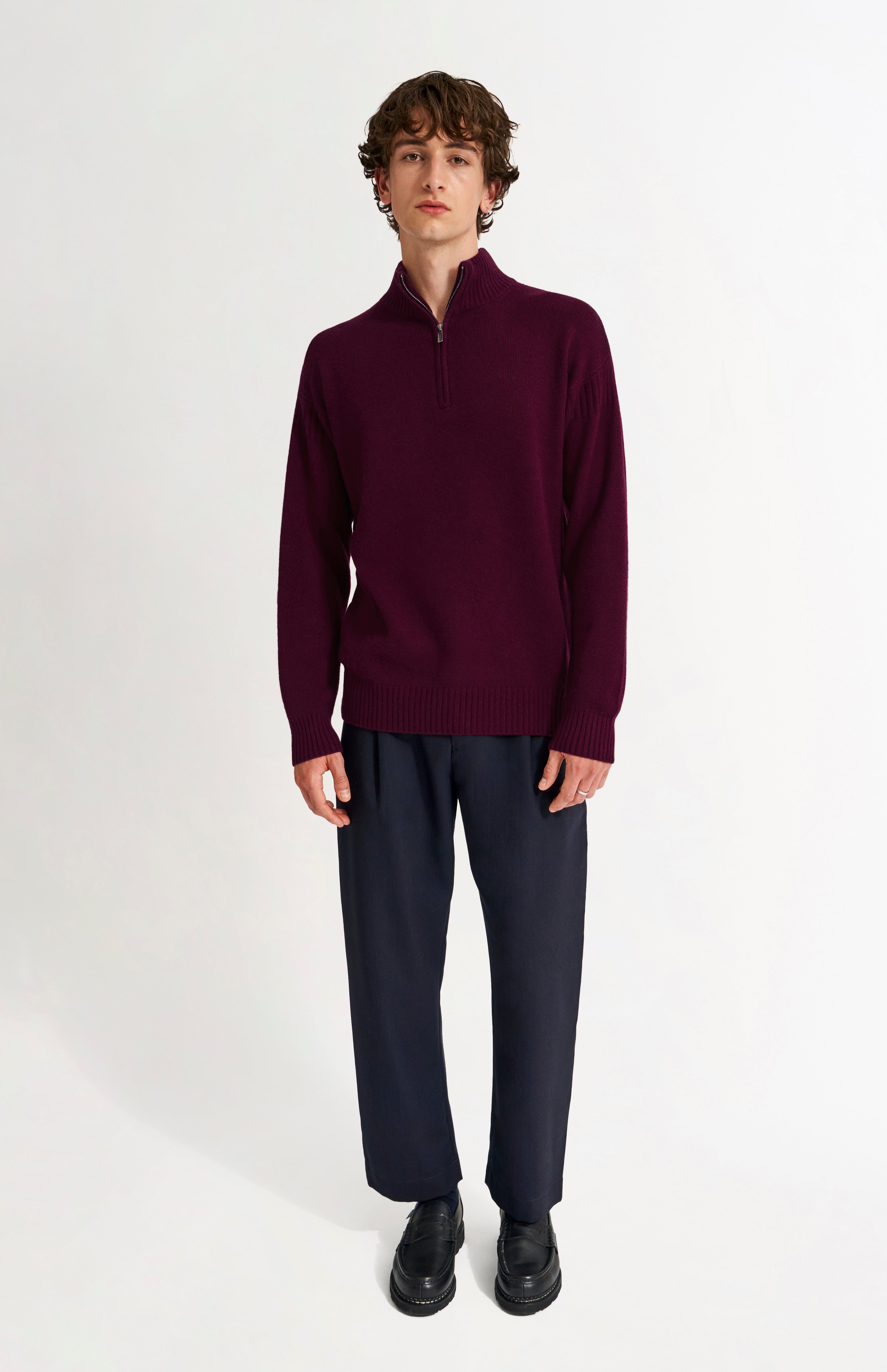 Men s Zip Neck Cashmere Jumper In Burgundy