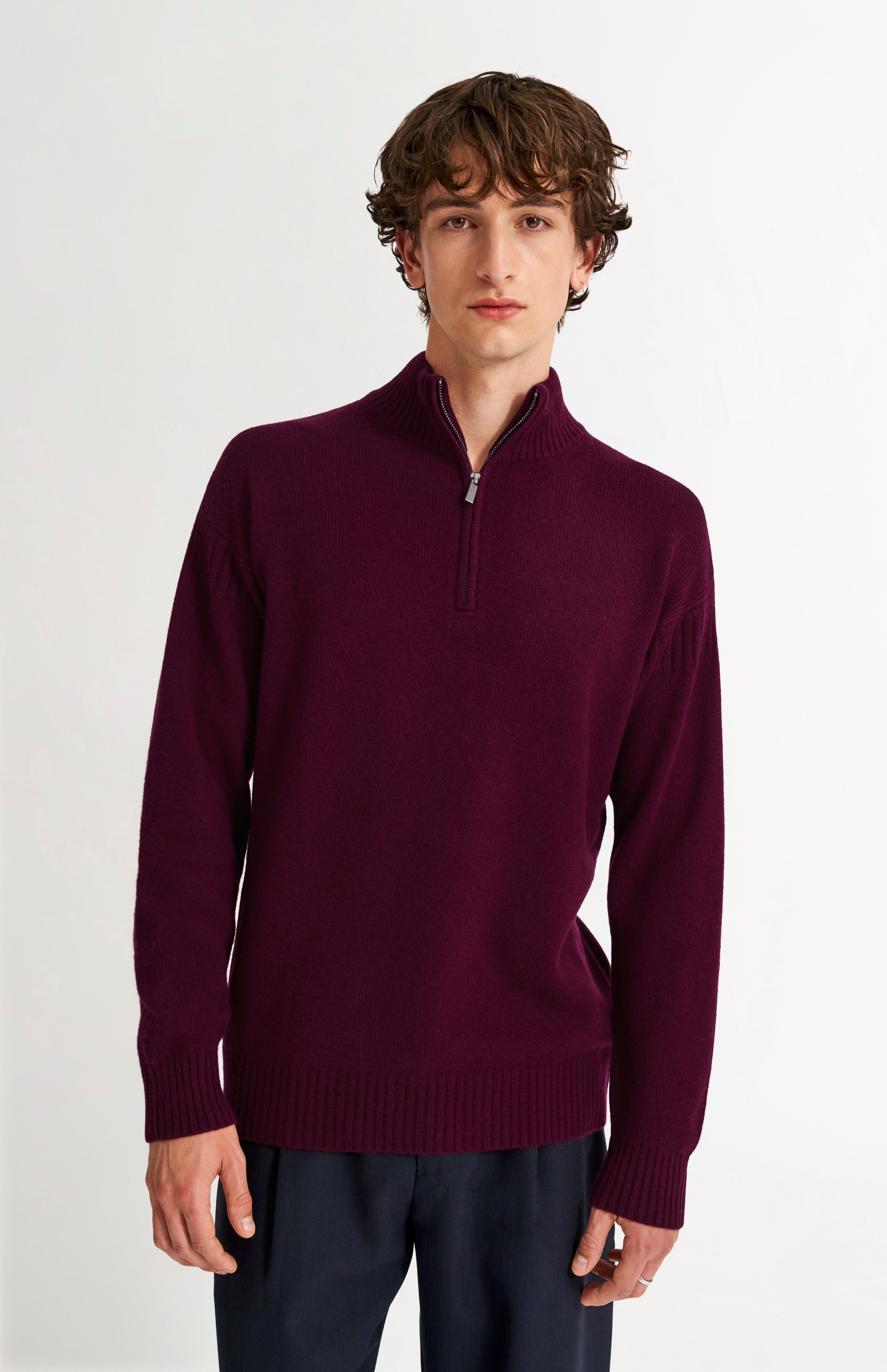 Pringle of Scotland Men s Zip Neck Cashmere Jumper In Burgundy