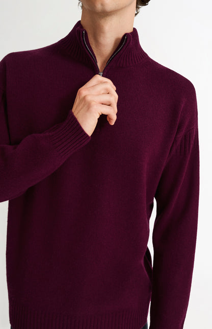 Pringle of Scotland Men's Zip Neck Cashmere Jumper In Burgundy zip detail