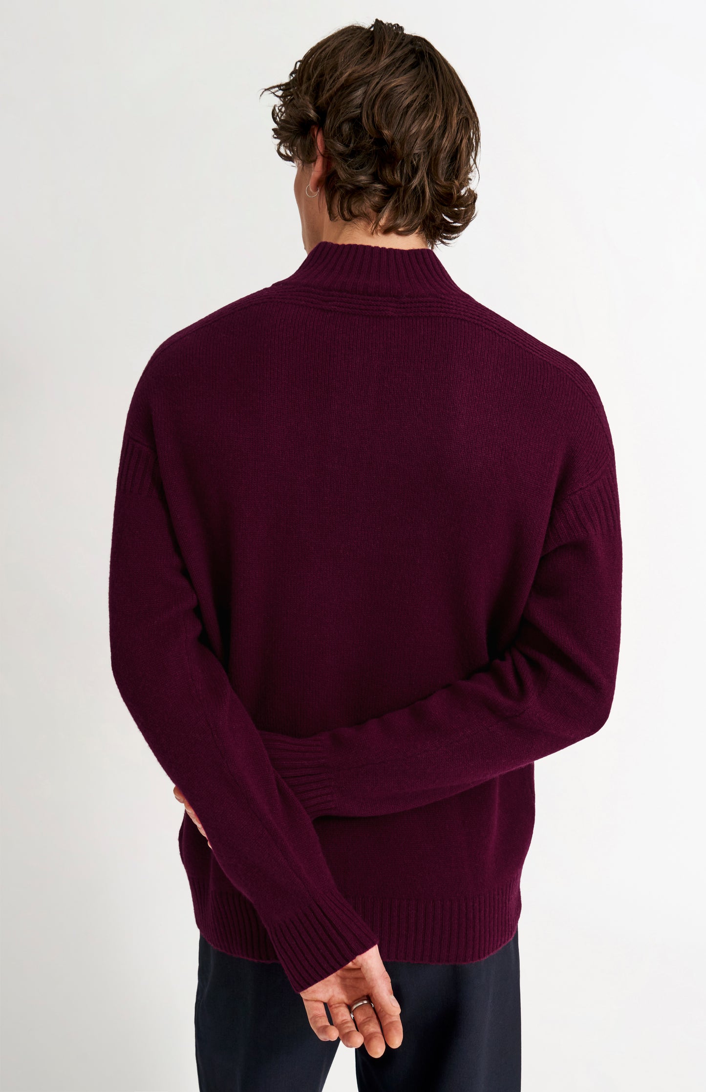 Pringle of Scotland Men's Zip Neck Cashmere Jumper In Burgundy rear view