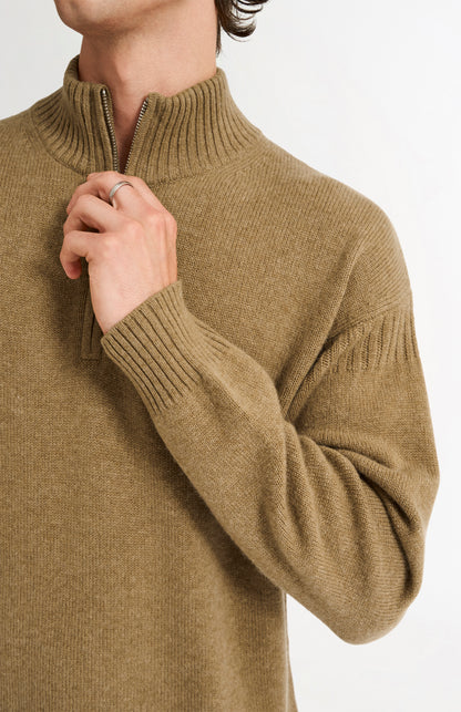 Pringle of Scotland Men's Zip Neck Cashmere Jumper In Natural zip detail