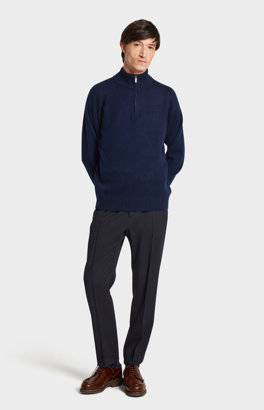 Full Front Look in Pringle of Scotland Chunky Qtr Zip Cashmere Jumper in Navy Melange