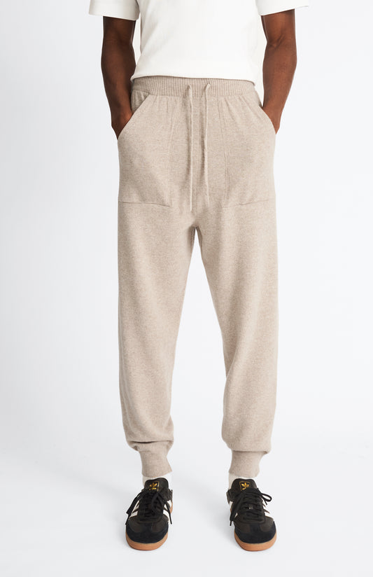 Pringle Men's Knitted Merino Cashmere Joggers In Dark Natural on model