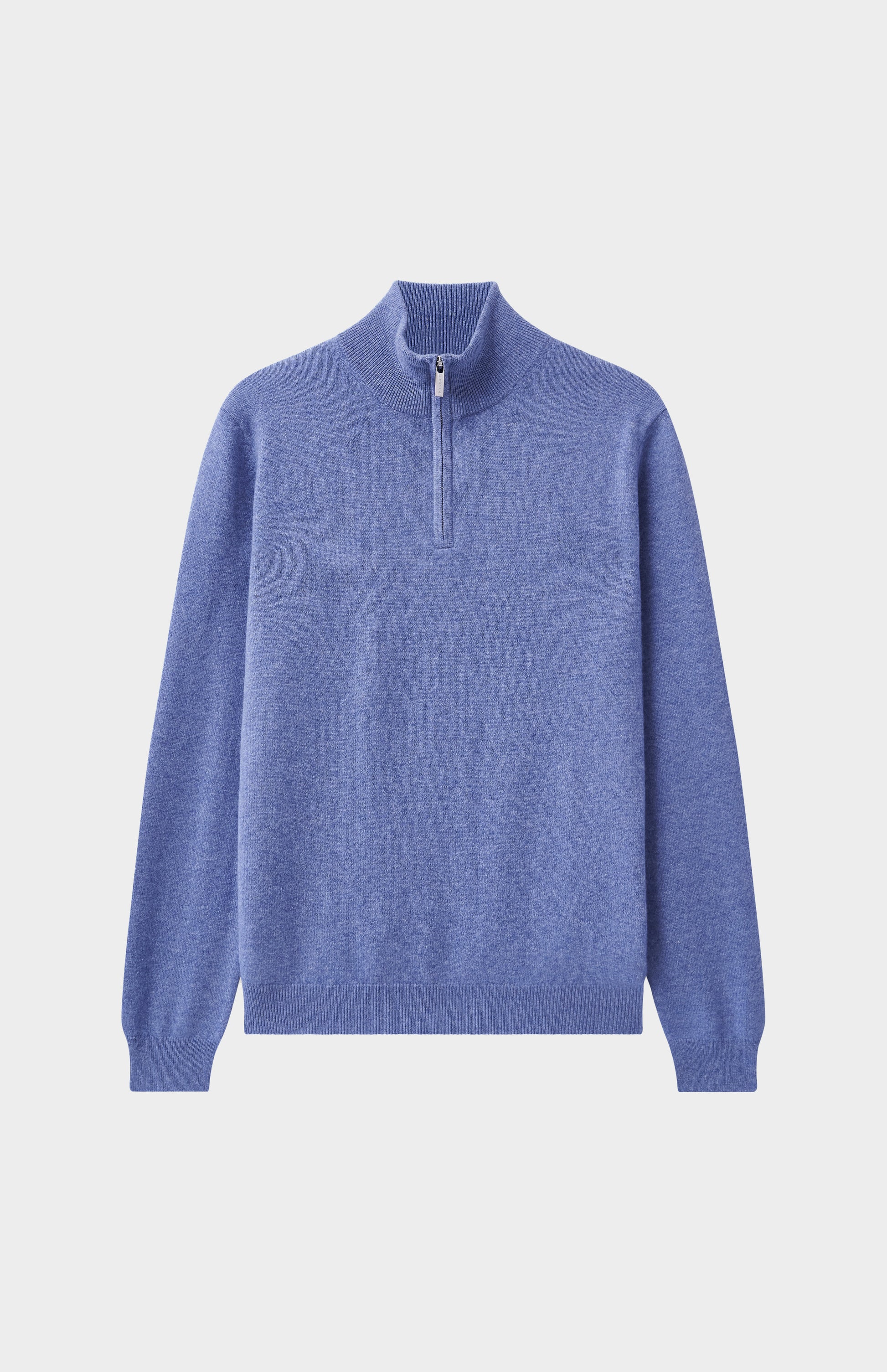 Men's Quarter Zip Cashmere Classic Jumper In Blue Melange