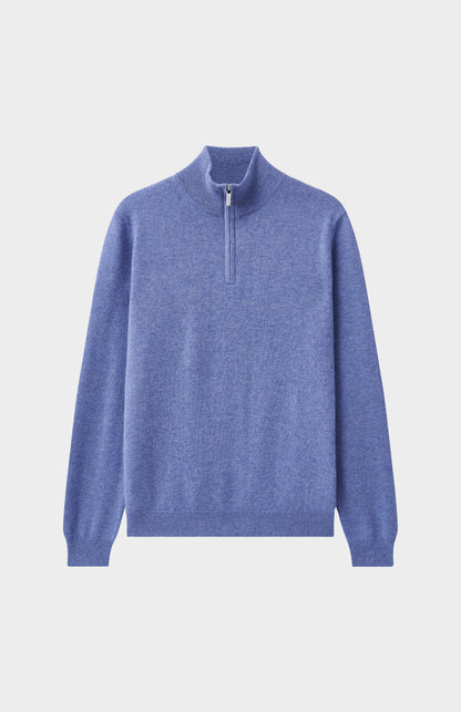 Men's Quarter Zip Cashmere Classic Jumper In Blue Melange