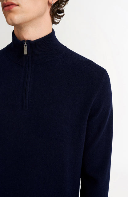 Pringle Men's Quarter Zip Cashmere Jumper Classic In Navy Melange zip detail