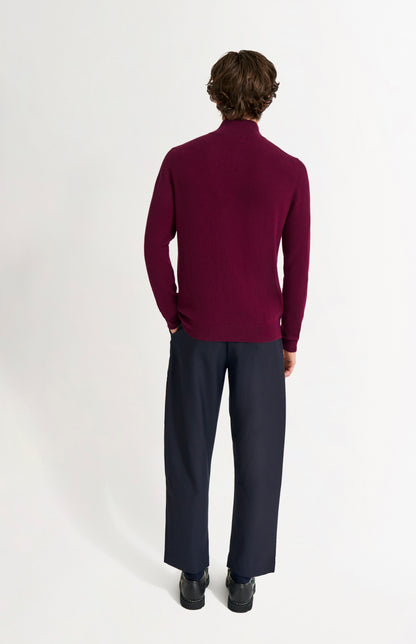 Pringle of Scotland Men's Quarter Zip Cashmere Jumper Classic In Burgundy rear view