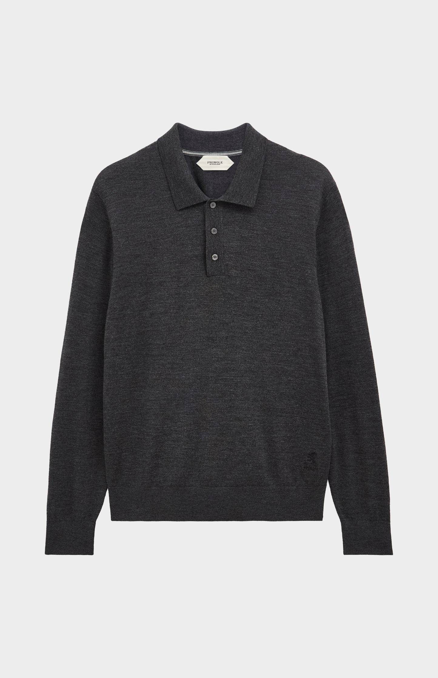 Men's Polo Shirt Extra Fine Merino Wool Jumper In Charcoal Melange