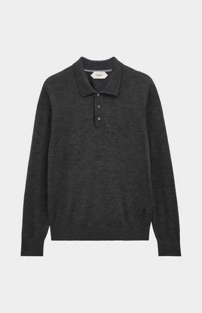 Men's Polo Shirt Extra Fine Merino Wool Jumper In Charcoal Melange
