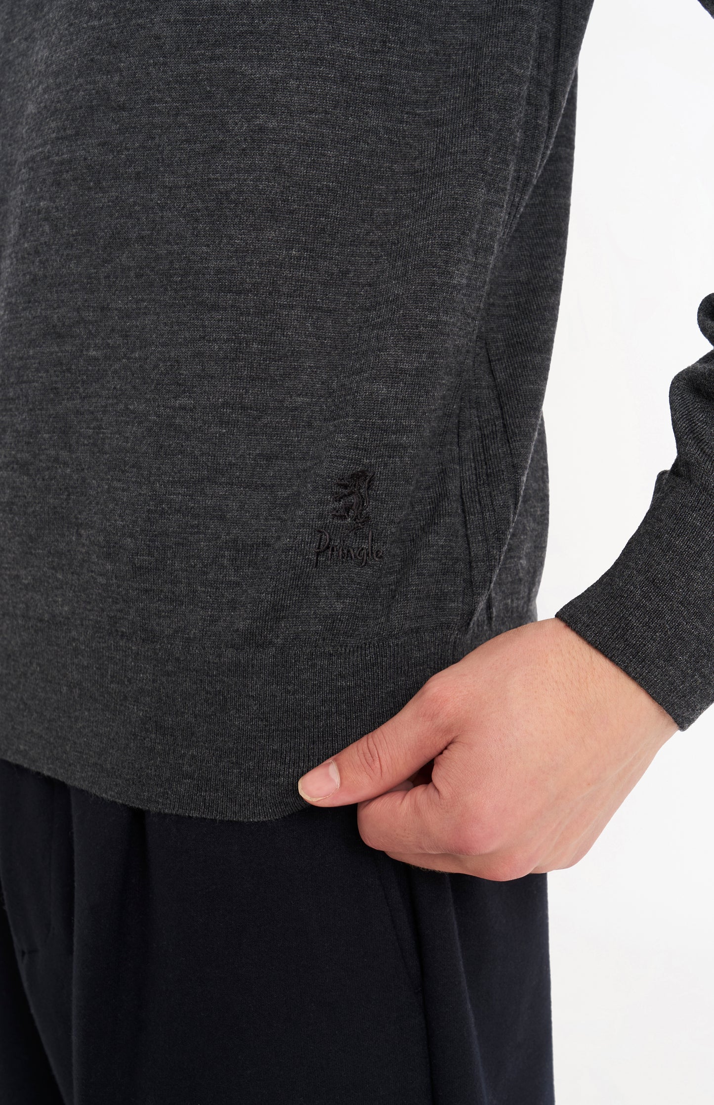 Men's Polo Shirt Extra Fine Merino Wool Jumper In Charcoal Melange