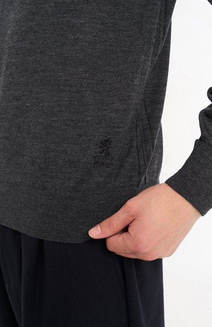 Men's Polo Shirt Extra Fine Merino Wool Jumper In Charcoal Melange