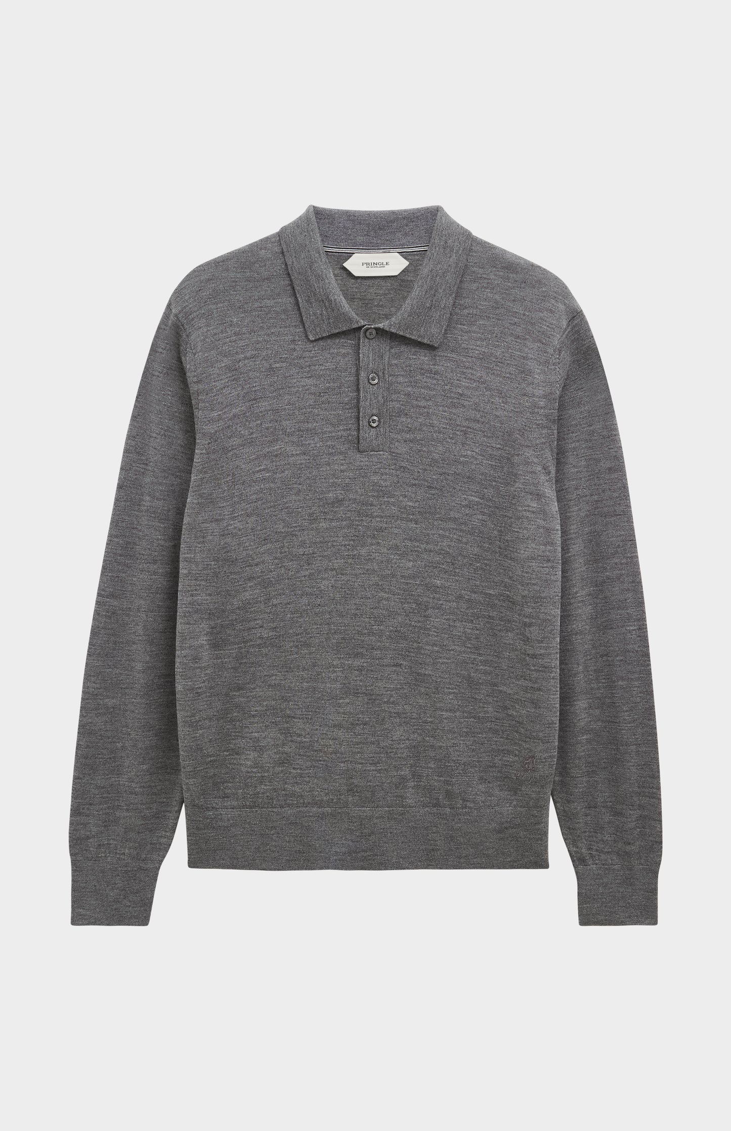 Men's Polo Shirt Extra Fine Merino Wool Jumper In Grey Melange