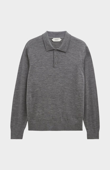 Men's Polo Shirt Extra Fine Merino Wool Jumper In Grey Melange