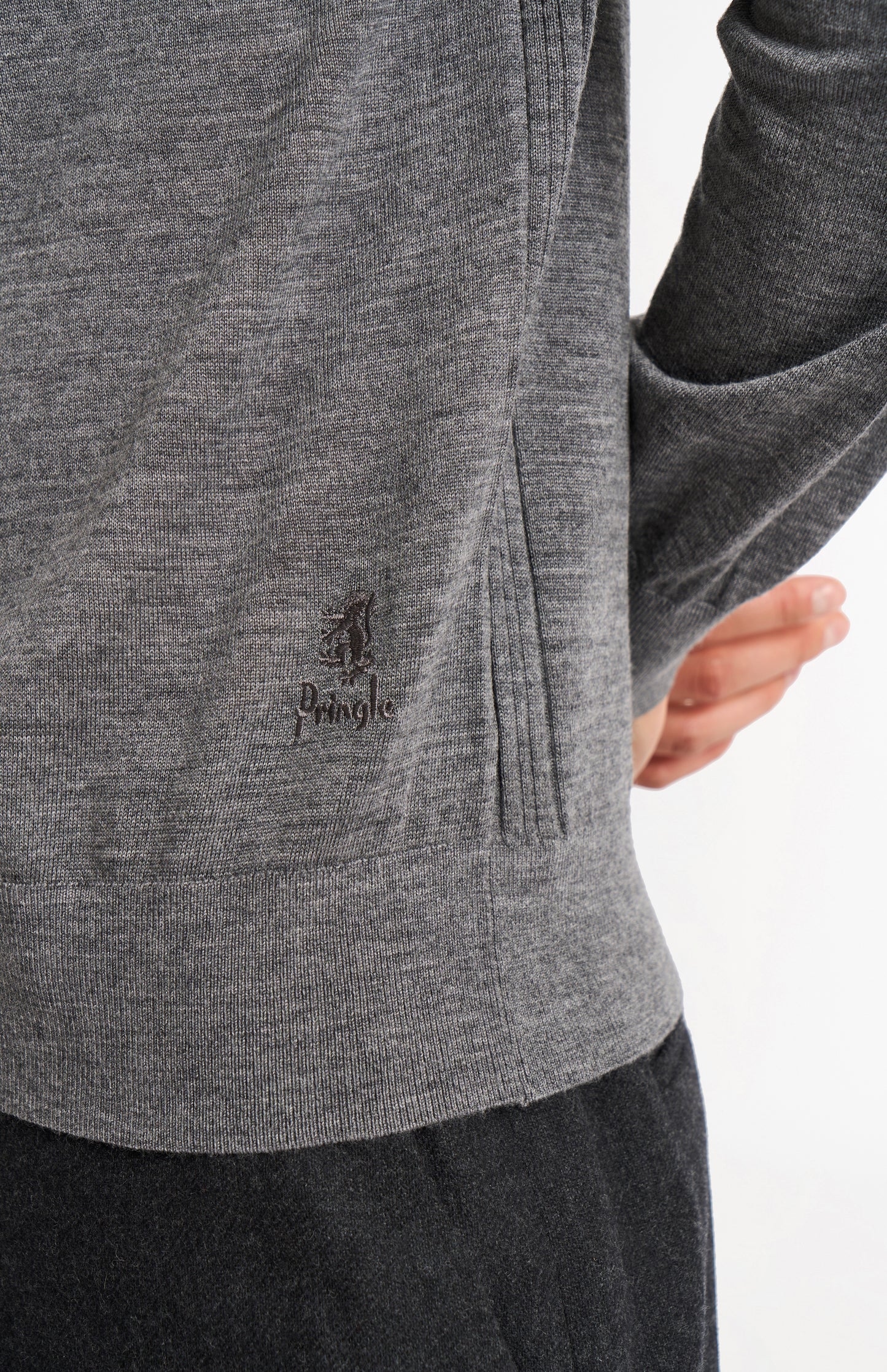 Men's Polo Shirt Extra Fine Merino Wool Jumper In Grey Melange