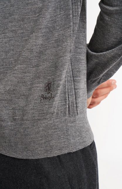 Men's Polo Shirt Extra Fine Merino Wool Jumper In Grey Melange