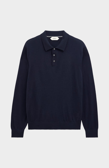 Men's Polo Shirt Extra Fine Merino Wool Jumper In Navy Blue