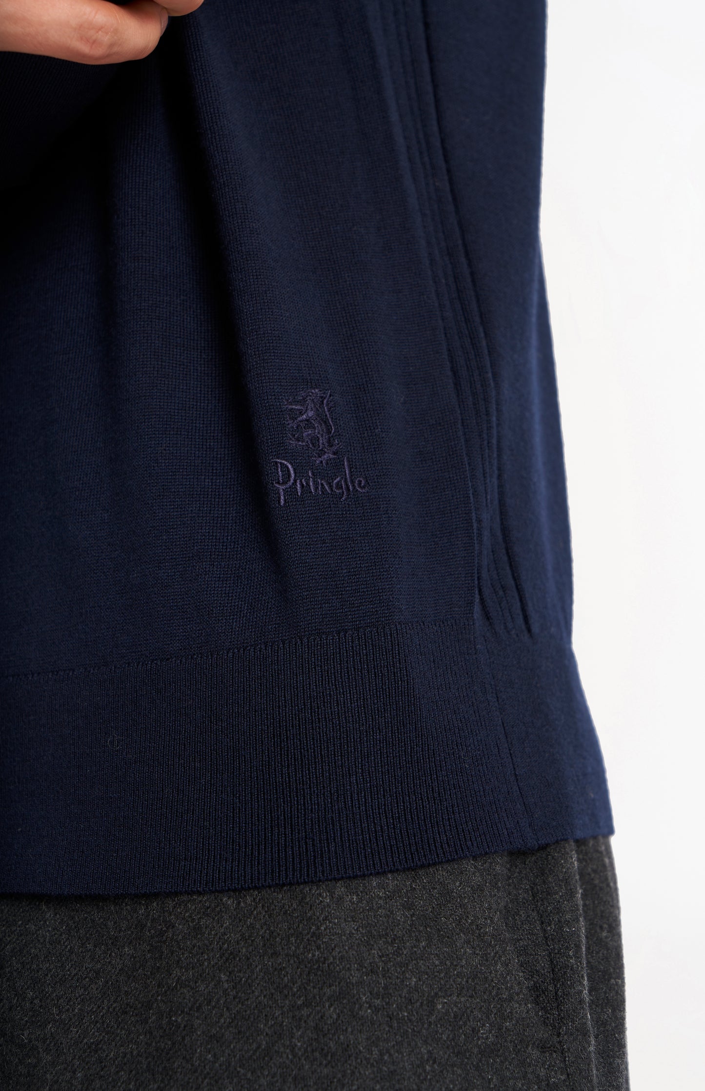 Men's Polo Shirt Extra Fine Merino Wool Jumper In Navy Blue