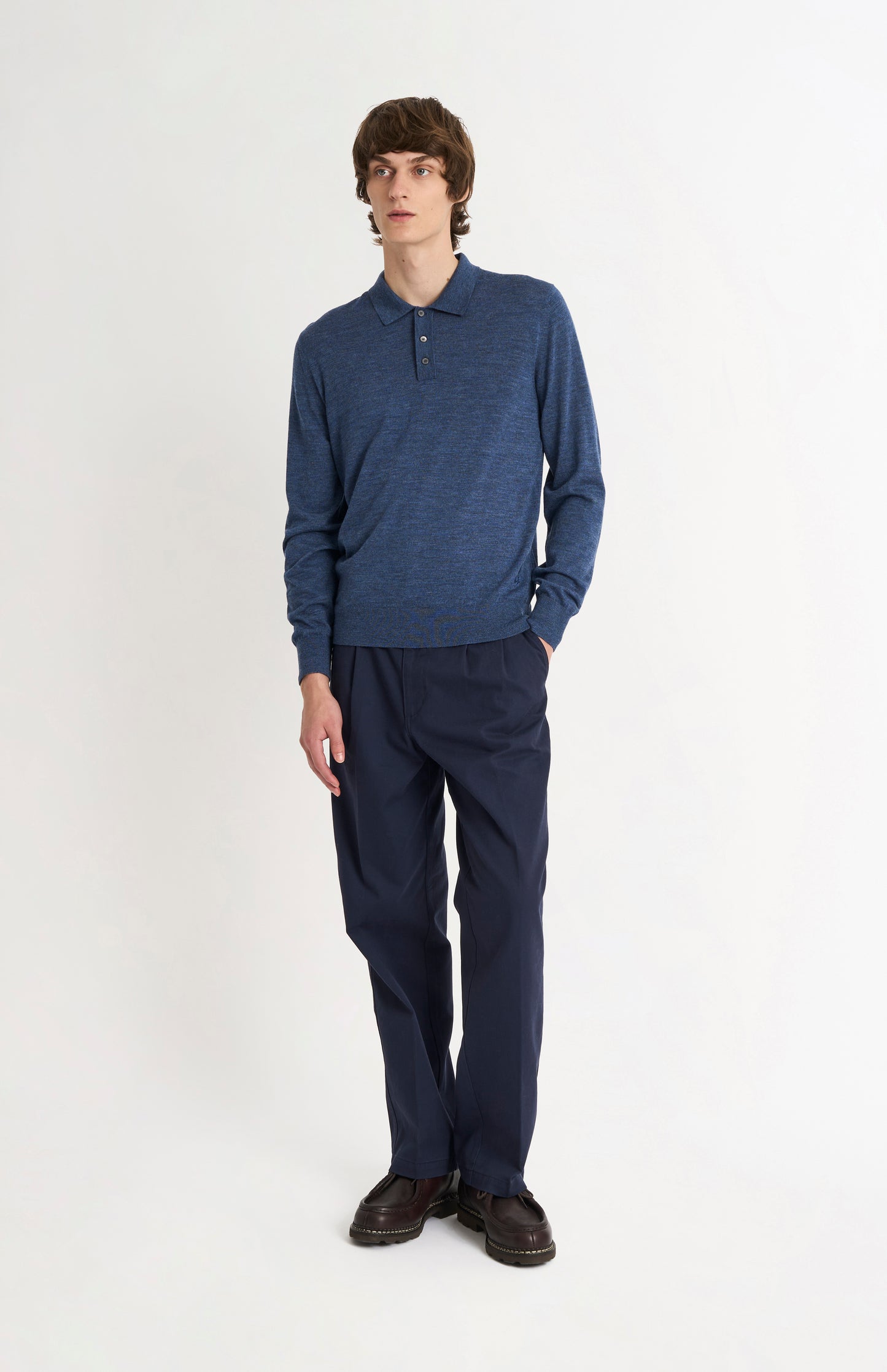 Men's Polo Shirt Extra Fine Merino Wool Jumper In Blue