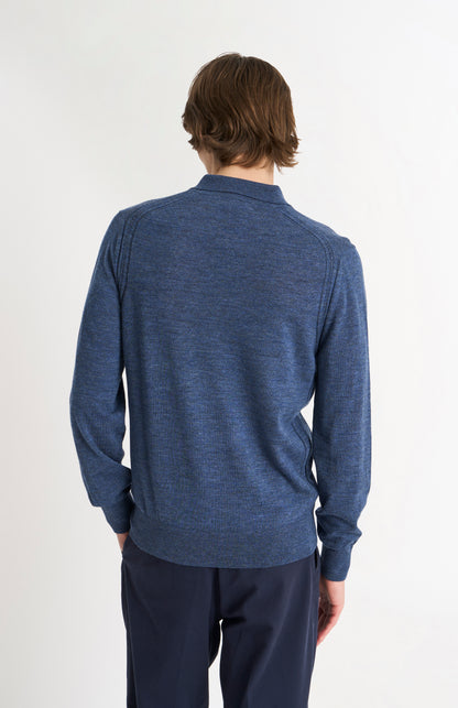 Men's Polo Shirt Extra Fine Merino Wool Jumper In Blue