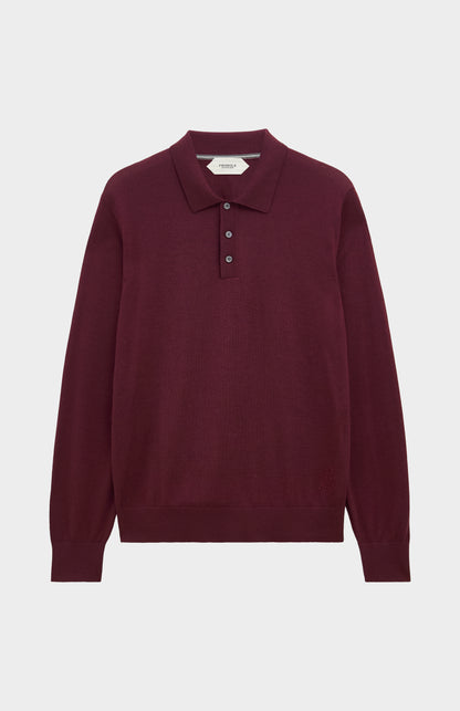 Men's Polo Shirt Extra Fine Merino Wool Jumper In Burgundy