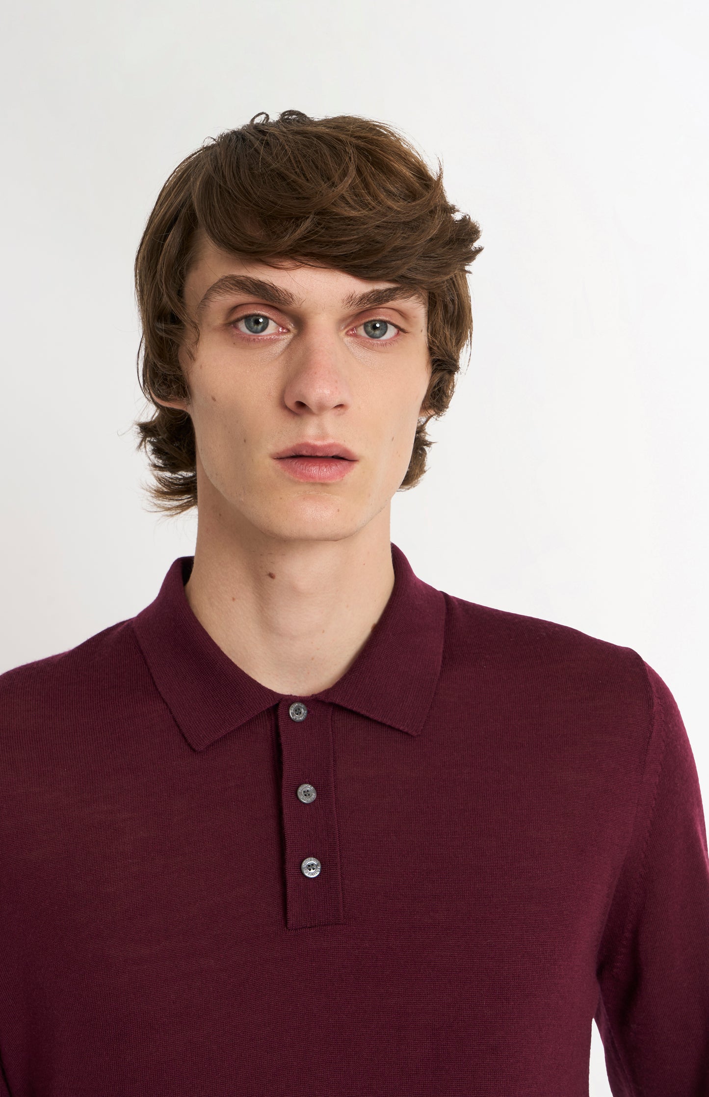 Men's Polo Shirt Extra Fine Merino Wool Jumper In Burgundy