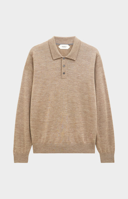 Men's Polo Shirt Extra Fine Merino Wool Jumper In Mushroom
