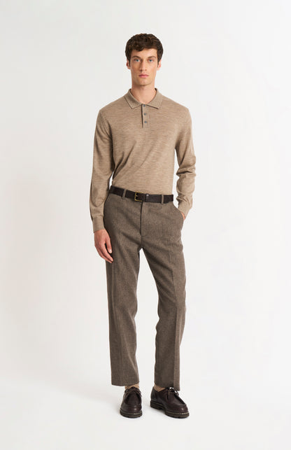 Men's Polo Shirt Extra Fine Merino Wool Jumper In Mushroom