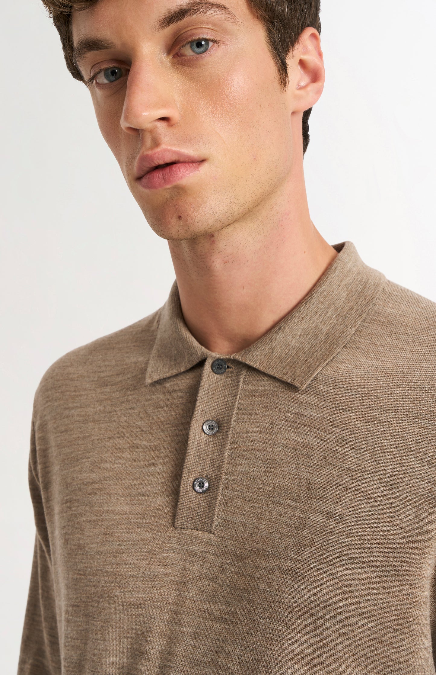 Men's Polo Shirt Extra Fine Merino Wool Jumper In Mushroom