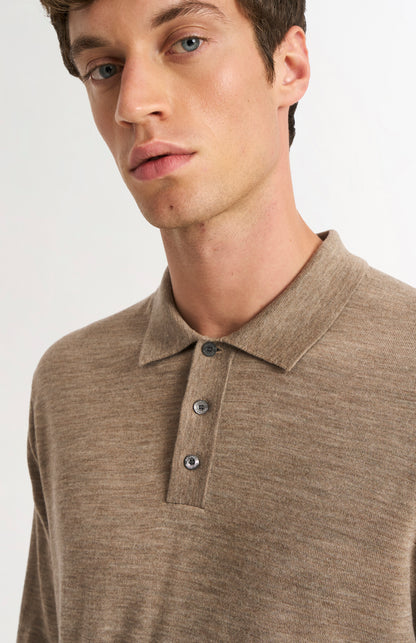 Men's Polo Shirt Extra Fine Merino Wool Jumper In Mushroom