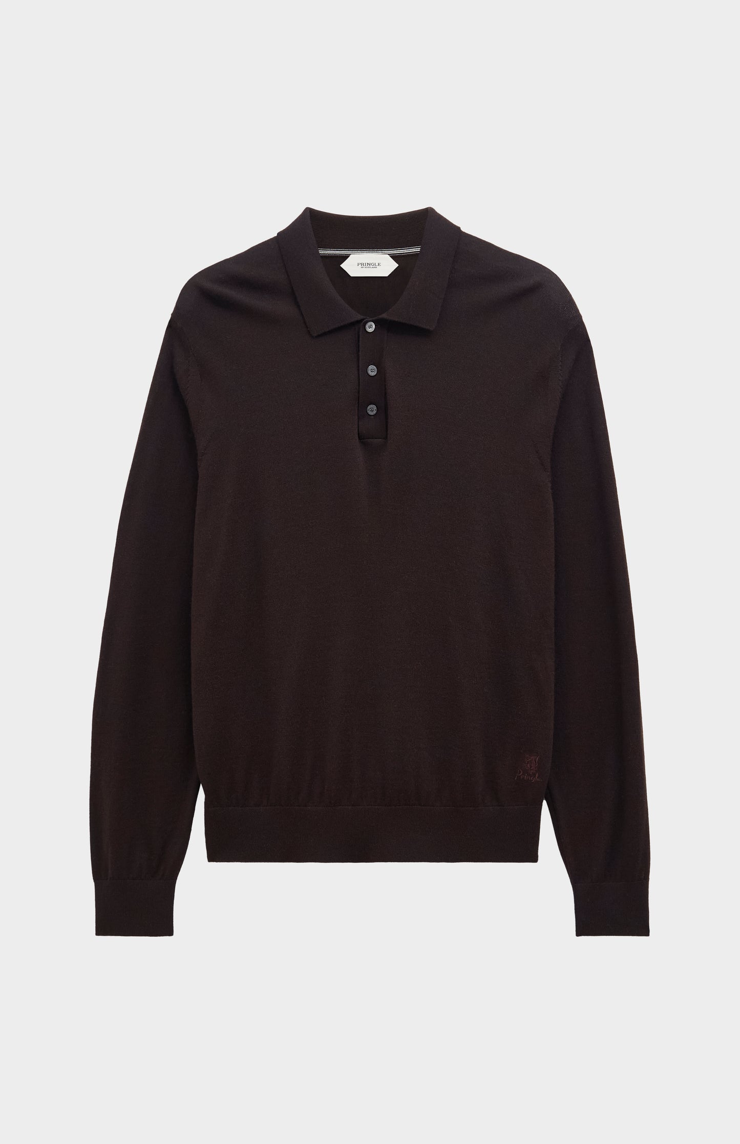Men's Polo Shirt Extra Fine Merino Wool Jumper In Dark Brown