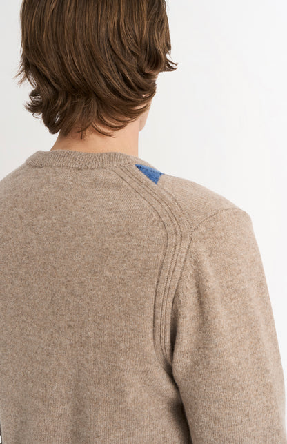 Men's Kessock  V-neck Supersoft Lambswool Argyle Jumper In Mushroom / Blue / Grey