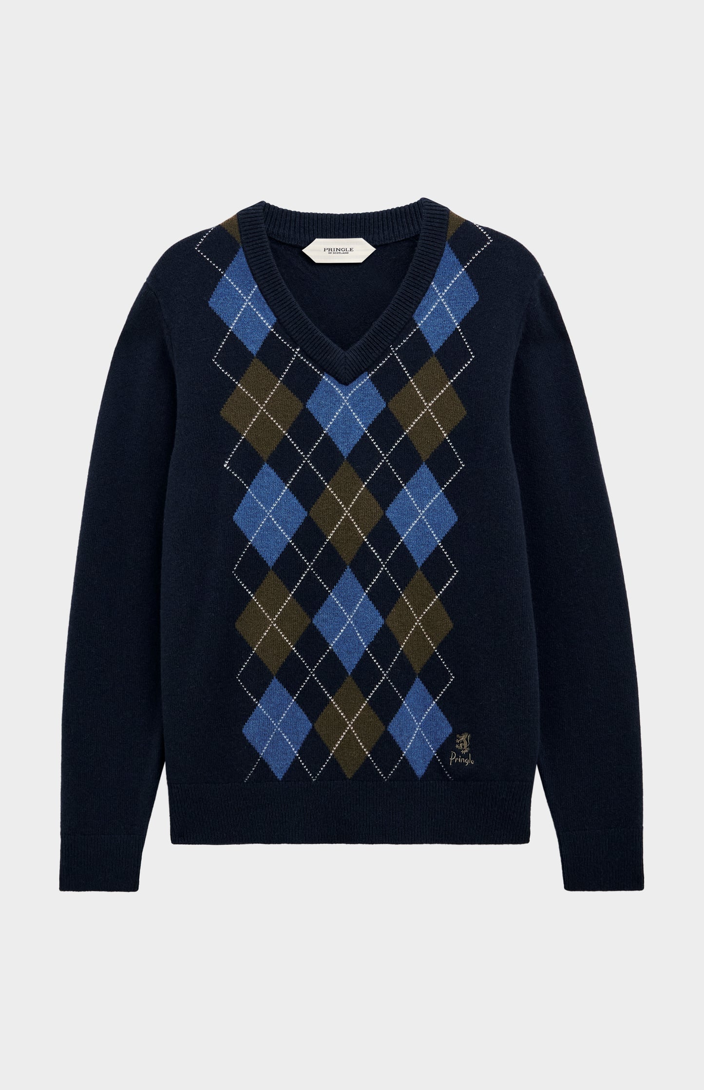 Men's Kessock  V-neck Supersoft Lambswool Argyle Jumper In Navy / Blue / Olive