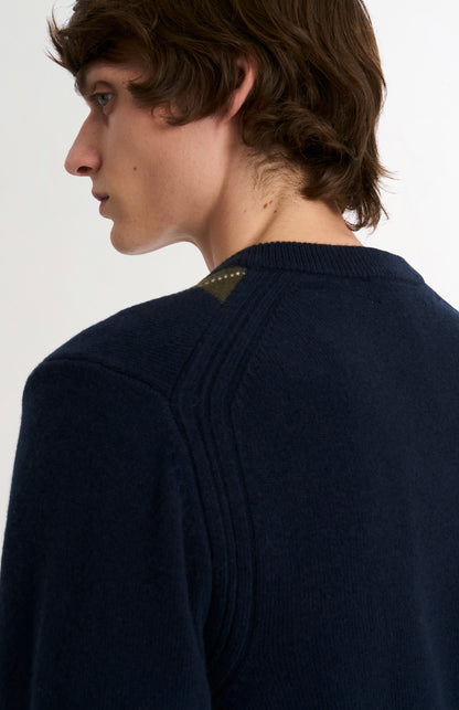 Men's Kessock  V-neck Supersoft Lambswool Argyle Jumper In Navy / Blue / Olive