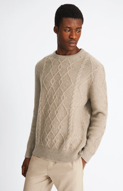 Pringle of Scotland Round Neck Cable Stitch Cashmere Jumper In Dark Natural