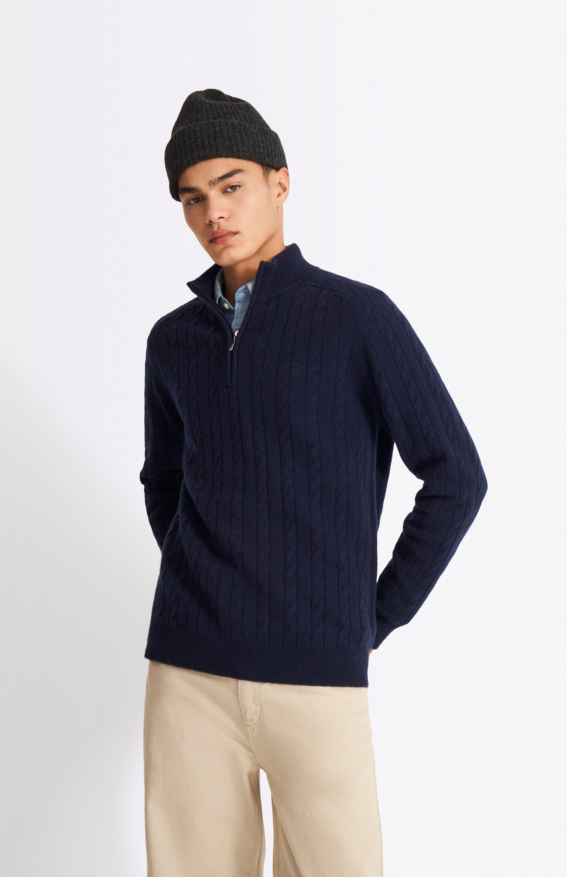 Pringle of Scotland Men's Quarter Zip Lambswool Jumper in Midnight