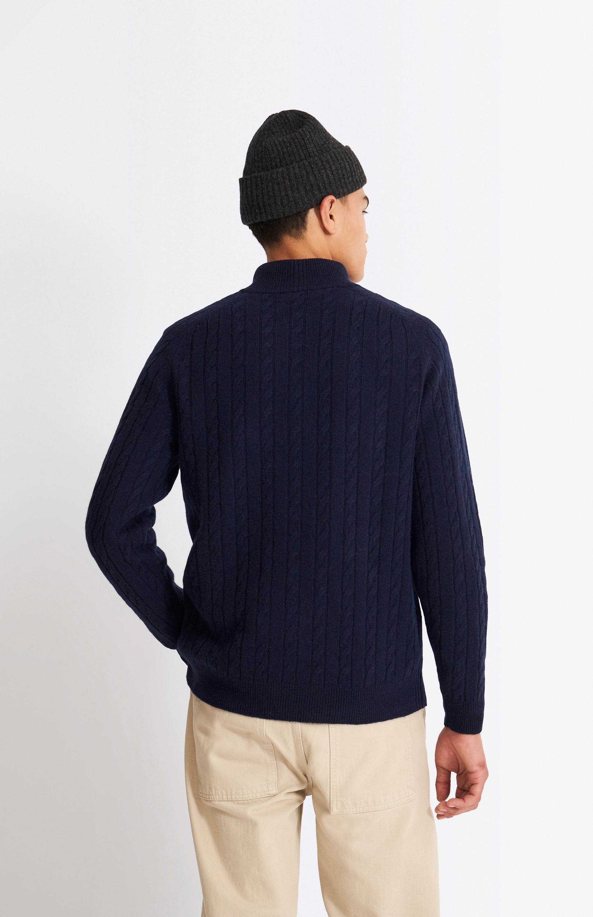 Pringle of Scotland Men's Quarter Zip Lambswool Jumper in Midnight rear view