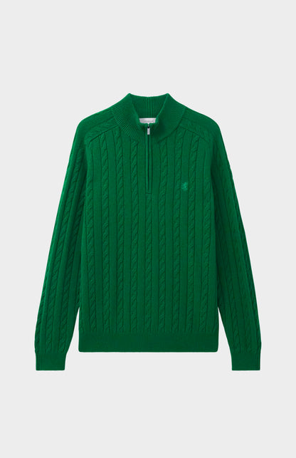 Pringle of Scotland Men's Quarter Zip Lambswool Jumper in Dark Pine flat shot