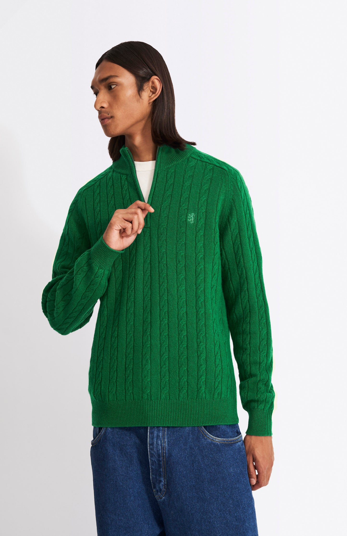 Pringle of Scotland Men's Quarter Zip Lambswool Jumper in Dark Pine