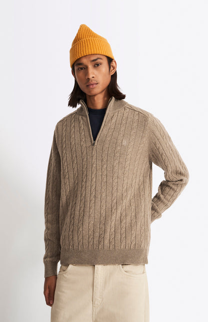 Pringle of Scotland Men's Quarter Zip Lambswool Jumper in Dark Natural