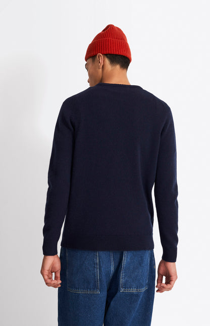 Pringle Men's Round Neck Lambswool Contrast Jumper In Midnight rear view