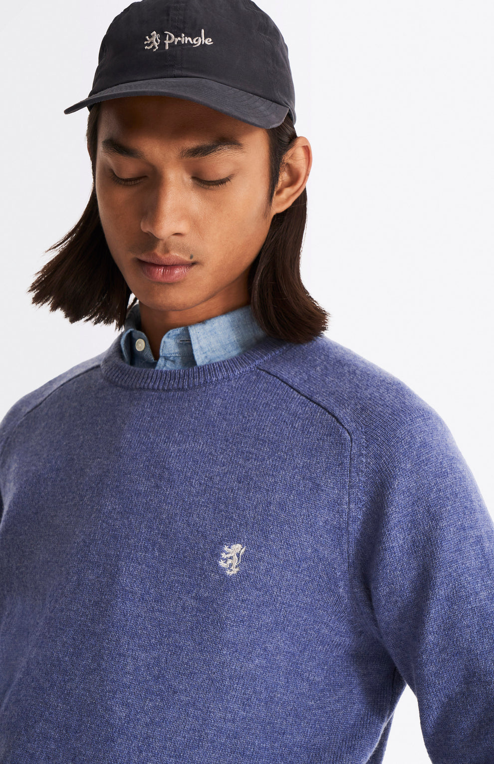 Pringle Men's Round Neck Lambswool Contrast Jumper In Dark Indigo ...