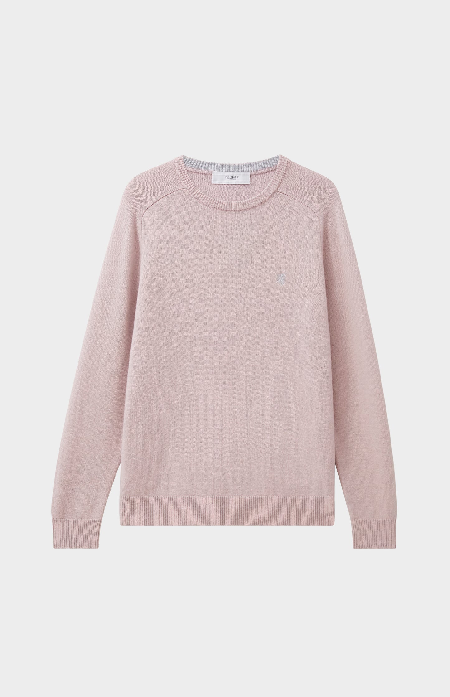 Pringle Men's Round Neck Lambswool Contrast Jumper In Dusty Pink flat shot