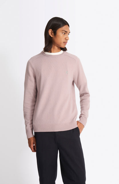 Pringle Men's Round Neck Lambswool Contrast Jumper In Dusty Pink