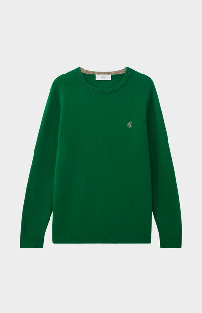 Pringle Men's Round Neck Lambswool Contrast Jumper In Dark Pine flat shot