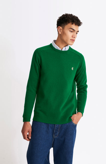 Pringle Men's Round Neck Lambswool Contrast Jumper In Dark Pine