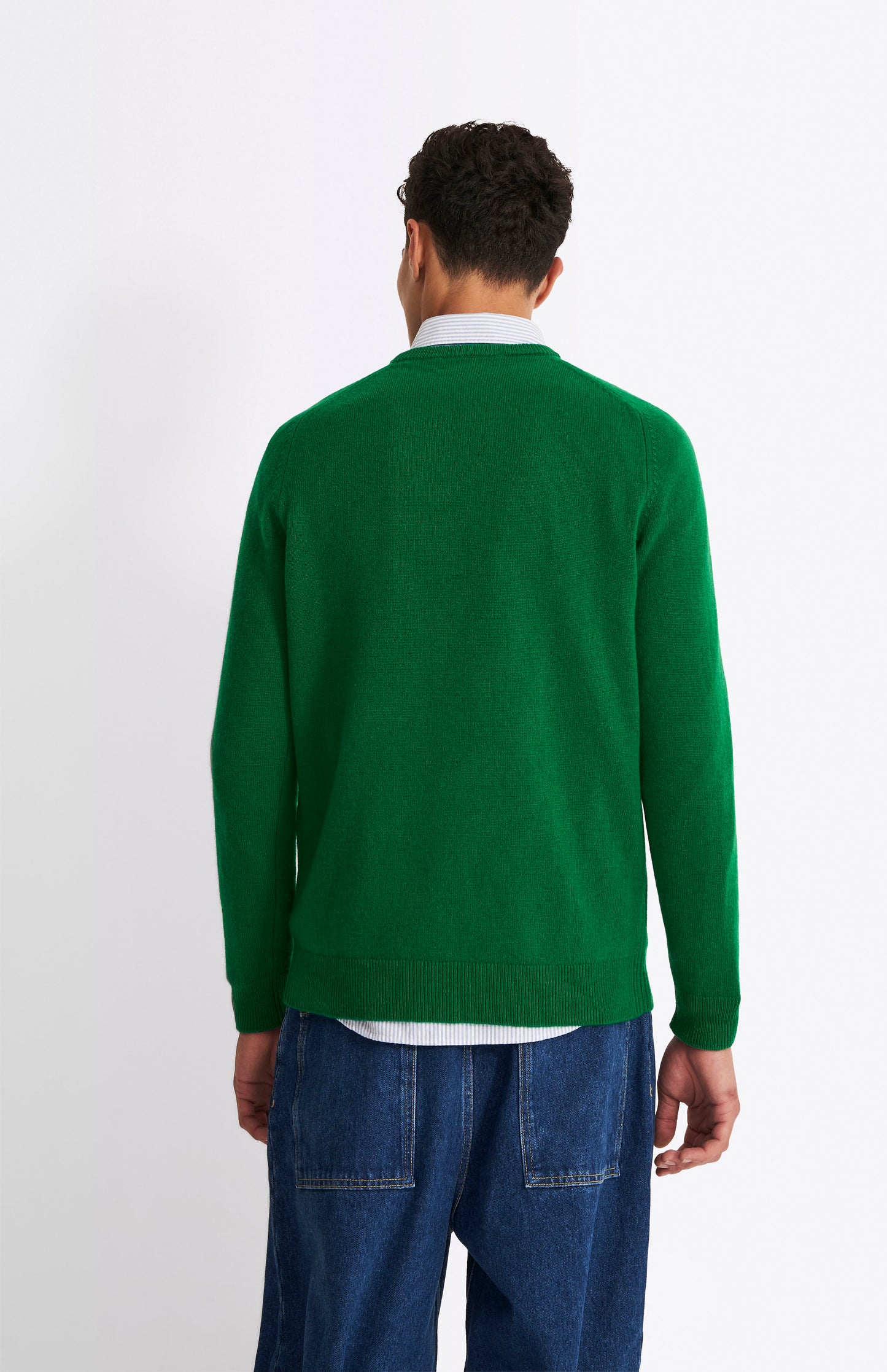 Pringle Men's Round Neck Lambswool Contrast Jumper In Dark Pine rear view