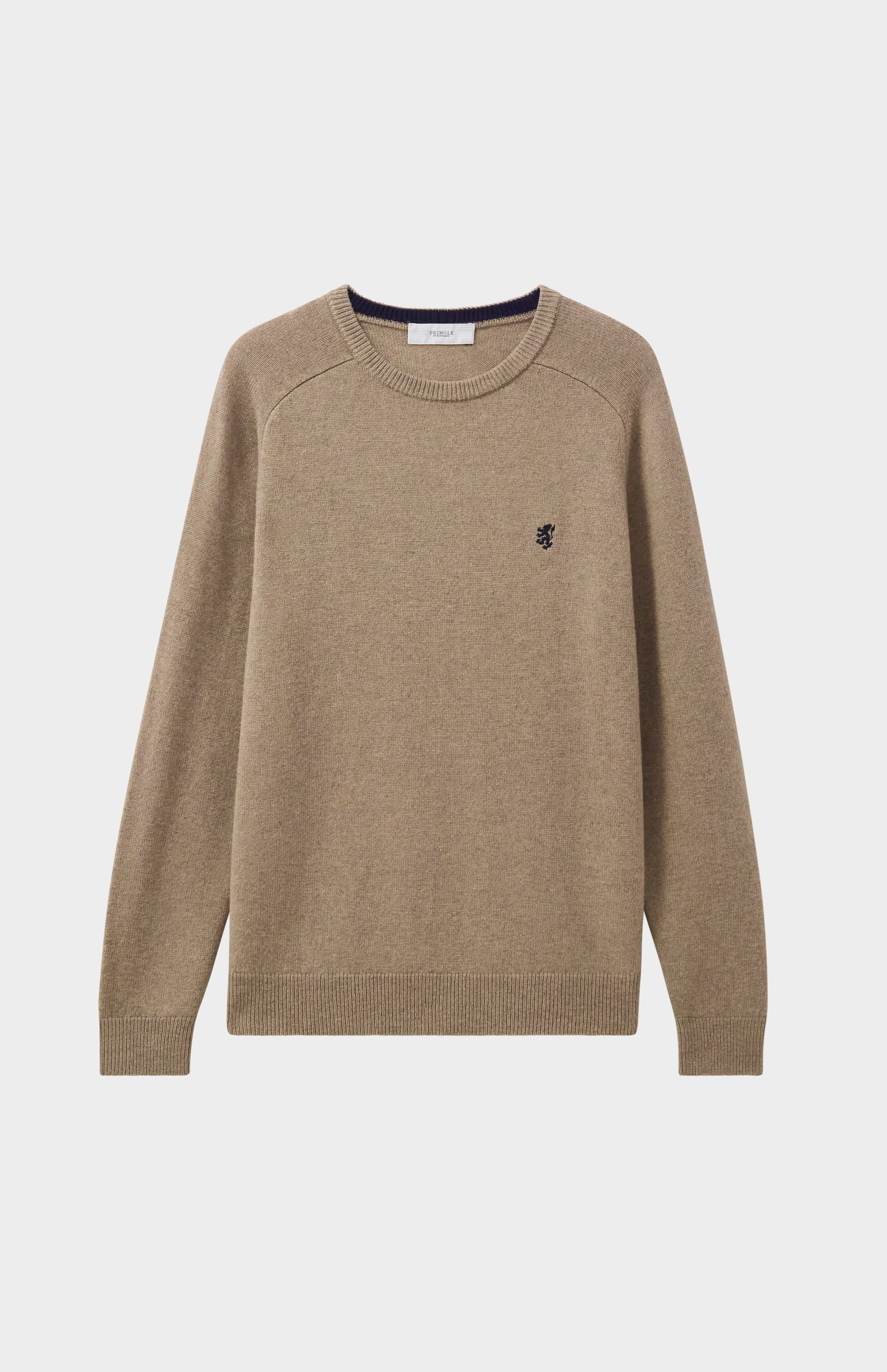 Pringle Men's Round Neck Lambswool Contrast Jumper In Dark Natural flat shot